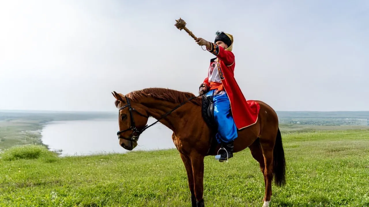 Вершник у костюмі на тлі поля
